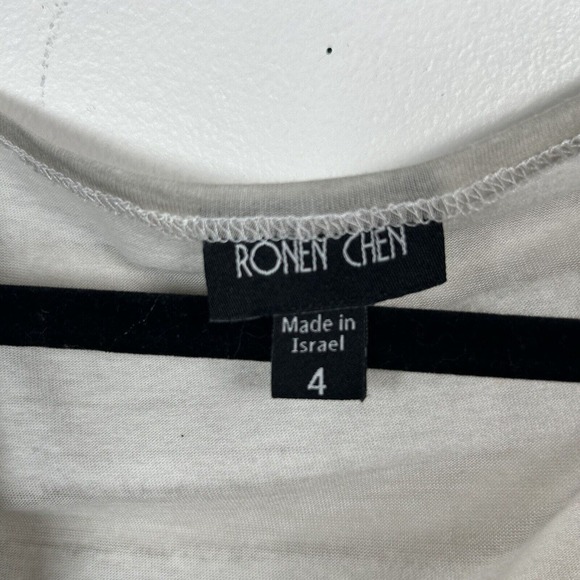 Ronen Chen Dress Beige Gray Lined Striped Draped Lightweight Women's Size 4 - Picture 3 of 8